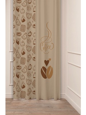 Greendecor Coffee Mutfak Kahve Çekirdeği Tatlı Meyve Yeşillik Desenli Özel Tasarım Bohem (Tek Kanat) Fon Perde