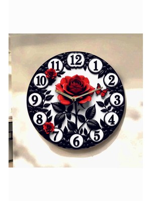 AA Shop Gül Bitki Renkli Baskı Desenli Sayılı Hediyelik Ahşap Sessiz Tablo Duvar Saati 615