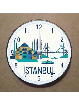 Bsb Istanbul Temalı Magnet Saat Buzdolabı Süsü Duvar Saati 10,5cm MS1034