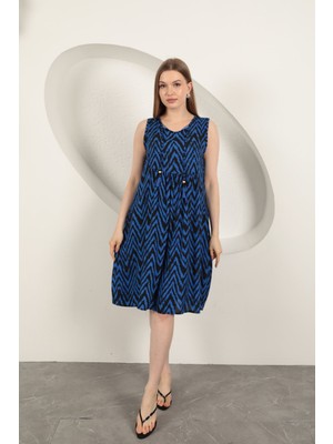 End Black Store Viskon Kumaş Çizgili Kadın Elbise Saks