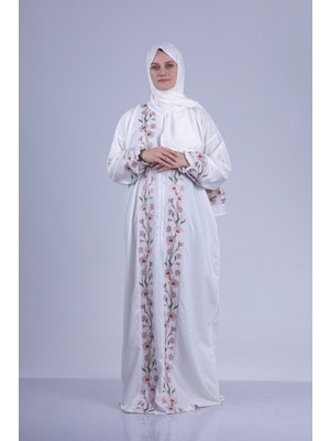 Tulteks Kadın Fermuarlı Tek Parça Çiçek Nakışlı Namaz Elbisesi - Ramazan, Hac ve Umre Elbisesi
