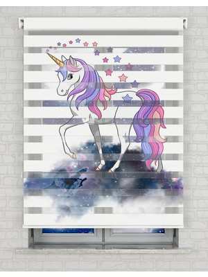 BRIGHTCOVER Unicorn ve Bulutlar Baskılı Zebra Perde - Gece Gündüz - Kız Çocuk Odası Perdesi | Kokusuz Mürekkeple Basılmış  Zebra Perdeler ile Sende Tarzını Yansıt! | 1 Dakikada Pratik Montaj