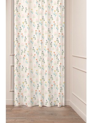 Greendecor Minimalist Soft Sade Pastel Yaprak Bohem Özel Tasarım Dijital Baskılı (Tek Kanat) Bej Krem Fon Perde