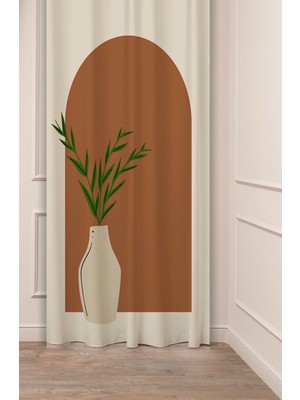 Greendecor Yaprak Bohem Desenli Dijital Baskılı Fon Perde (Tek Kanat) Modern Tasarımlı Soft Renkli Fon Perde