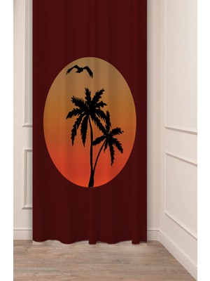 Greendecor Palmiye Bohem Minimalist Bej Krem Desenli Özel Tasarım Dijital Baskılı (Tek Kanat) Modern Fon Perde