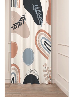 Greendecor Minimalist Soft Sade Pastel Yaprak Bohem Özel Tasarım Dijital Baskılı (Tek Kanat) Bej Krem Fon Perde