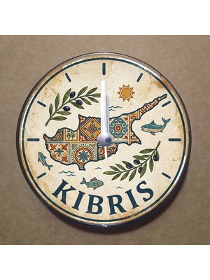 Bsb Kıbrıs Temalı Magnet Saat Buzdolabı Süsü Duvar Saati 10,5cm MS3005