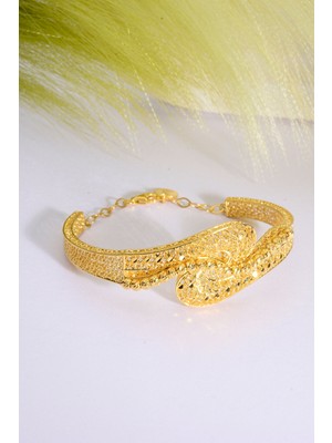 22 Ayar Altın Kaplama Dorika Işlemeli 925 Ayar Gümüş Tül Bilezik