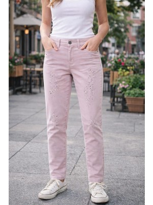 Bonıtalız 475 On Tas Baskılı Yuksek Bel 5 Cep Lıkralı  Dar Paca Pantolon