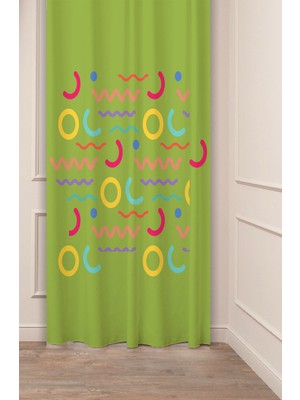 Greendecor Geometrik Çizgi Şekiller Özel Tasarım Desenli Dijital Baskılı (Tek Kanat) Modern Şık Fon Perde