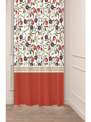 Greendecor Özel Tasarım Çiçek Yaprak Antik Çizgi Etnik Desenli Dijital Baskılı (Tek Kanat) Modern Şık Fon Perde