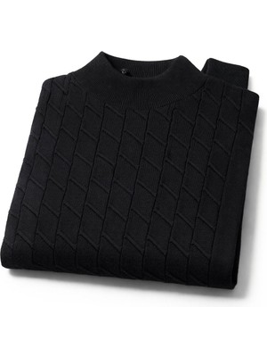 Süvari Normal Kalıp %100 Yün Akrilik Desenli Yarım Balıkçı Yaka Triko Kazak