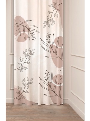 Greendecor Bohem Yaprak Güneş Vazo Bej Renk Özel Tasarım Soft Dijital Baskılı (Tek Kanat) Modern Şık Fon Perde