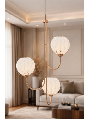 Ünal Aydınlatma Sara Sarkıt Avize | 3'lü Başlıklı Bakır Renk Modern Sarkıt Avize