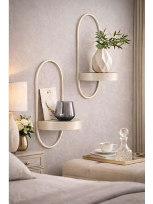 MetaQuartz Aksesuar Krem 2 Adet Raf - Metal Duvar Rafı - Modern Chakra Dizayn Duvar Rafı