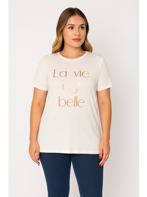 Şans Kadın Büyük Beden Kemik, Lak Baskılı Bluz 65N39267