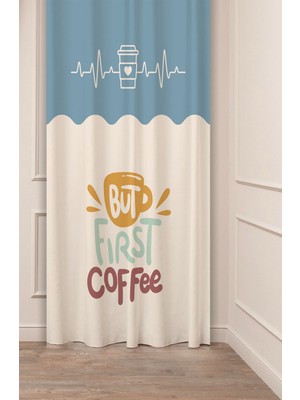 Greendecor Coffe Time Espresso Latte Kahve Zamanı Bohem Desenli Özel Tasarım Dijital Baskılı Şık Tarz Fon Perde