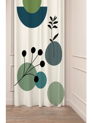 Greendecor Yaprak Bohem Minimalist Bej Krem Desenli Özel Tasarım Dijital Baskılı (Tek Kanat) Modern Fon Perde