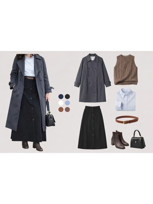 suara Kaşe Önden Düğmeli Siyah Etek