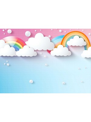 Bulutlar Gökkuşakları Çocuk Odası Poster Duvar Kağıdı
