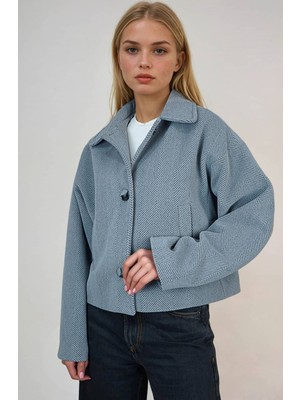 Ohepmoda Oversize Desenli Kadın Kısa Kaşe Kaban