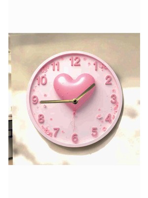 AA Shop Pembe Kalp Sevgili Renkli Baskı Desenli Sayılı Hediyelik Ahşap Sessiz Tablo Duvar Saati 665
