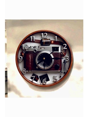 AA Shop Fotoğraf Makinesi Renkli Baskı Desenli Sayılı Hediyelik Ahşap Sessiz Tablo Duvar Saati 713