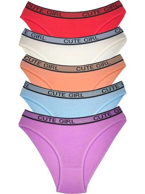Çamaşır Kenti 5 Adet Beli Yazılı Pamuklu Kalın Lastik Kadın Slip Külot