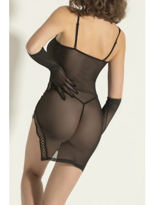 Pileli Store Pilelistore Transparan Dantel Detaylı Fantazi Gecelik Takımı,siyah Seksi Babydoll