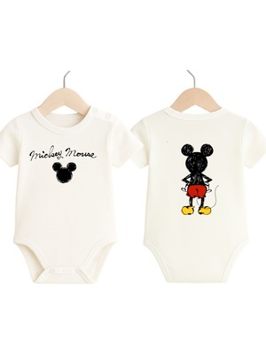 Babytex %100 Pamuk Bebek Body & Zıbın Baskılı Çizgifilm Karakterli 1 Adet Zıbın