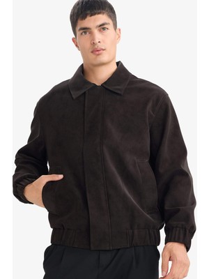 DeFacto Relax Fit Astarlı Fermuarlı Süet Mont F7765AX26SP