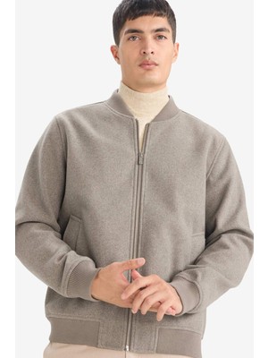 DeFacto Regular Fit Kolej Yaka Bomber Astarlı Fermuarlı Kaşe MONT F7750AX26SP
