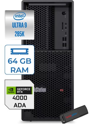 Lenovo Thinkstation P3 Tower Gen2 Intel Core Ultra 9 285K 64GB 2tb SSD 20GB/RTX4000 750W Platinum Freedos Masaüsüt Iş Istasyonu 30HT006QTRF23 + Zettausb