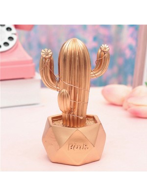 Go İthalat LED Işıklı Sevimli Kaktüs Dekoratif Masa Lambası Mini Biblo Gece Lambası-Gold (5468)
