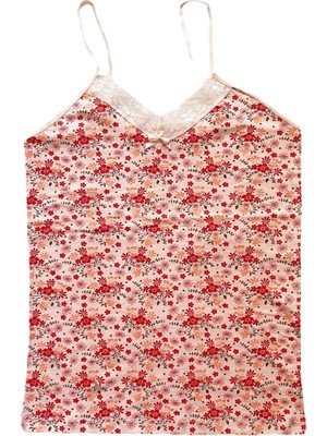 Çamaşır Kenti Kadın Askılı Desenli Atlet Dantelli Empirme Pamuklu Penye D1