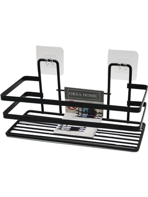 Go İthalat Yapışkanlı Askılı Çok Amaçlı Siyah Kare Banyo Raf (5468)