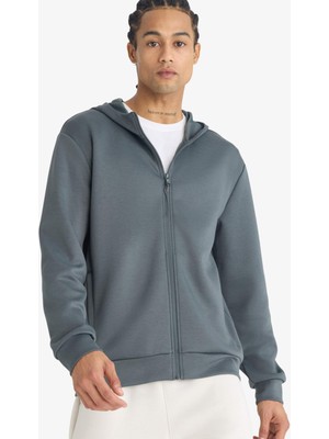 DeFacto Standart Fit Kapüşonlu Fermuarlı Sweatshirt F9377AX26SP