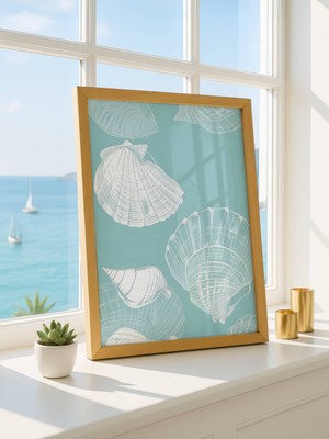 Fuart.Co Gökyüzü Mavisi Kabuklar Dijital Baskı Poster (Çerçevesiz)Sea World Poster Serisi Sefu