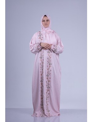 Tulteks Tülteskz Kadın Fermuarlı Tek Parça Çiçek Nakışlı Namaz Elbisesi