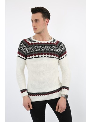 buğrahayalin Baklava Desenli Krem Kalın Kışlık Günlük Triko Kazak