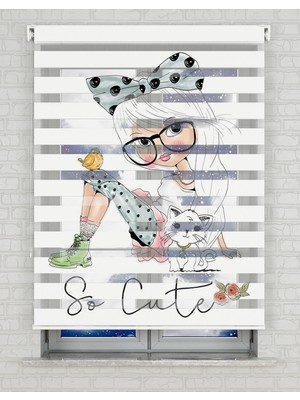 BRIGHTCOVER Cute Girl Vektör Baskılı Zebra Perde - Gece Gündüz - Kız Çocuk Odası Perdesi | Kokusuz Mürekkeple Basılmış  Zebra Perdeler ile Sende Tarzını Yansıt! | 1 Dakikada Pratik Montaj