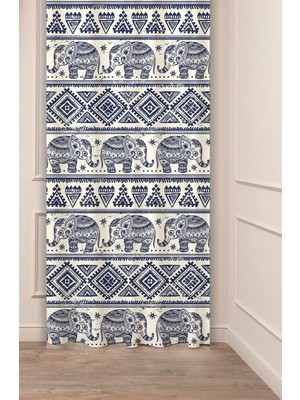 Greendecor Bohem Fil Mandala Desenli Dijital Baskılı Fon Perde (Tek Kanat) Renkli Modern Tasarımlı Fon Perde