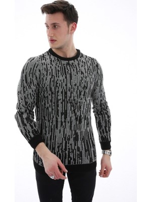 buğrahayalin Çizgi Desenli Gri Kalın Kışlık Günlük Triko Kazak