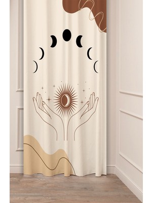 Greendecor Bohem Güneş Yıldız Ay Aşk Soft Desenli Özel Tasarım Dijital Baskılı (Tek Kanat) Modern Şık Fon Perde