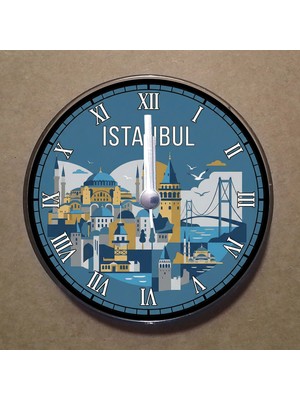 Bsb Istanbul Temalı Magnet Saat Buzdolabı Süsü Duvar Saati 10,5cm MS1032