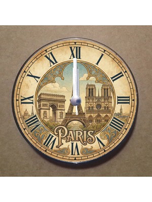 Bsb Paris Temalı Magnet Saat Buzdolabı Süsü Duvar Saati 10,5cm MS3012