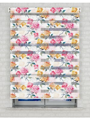 BRIGHTCOVER Pembe Sarı Güller Suluboya Baskılı Zebra Perde - Gece Gündüz - Mutfak Perdesi, Salon Perdesi | Kokusuz Mürekkeple Basılmış  Zebra Perdeler ile Sende Tarzını Yansıt! | 1 Dakikada Pratik Montaj