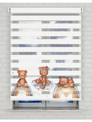 BRIGHTCOVER Gökkuşağı ve Sevimli Ayıcıklar Baskılı Zebra Perde - Gece Gündüz - Bebek Odası Perdesi | Kokusuz Mürekkeple Basılmış  Zebra Perdeler ile Sende Tarzını Yansıt! | 1 Dakikada Pratik Montaj