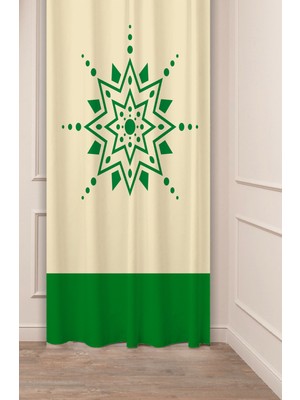 Greendecor Geometrik Çizgi Sade Soft Kare Desenli Özel Tasarım Dijital Baskılı (Tek Kanat) Yeşil Bej Fon Perde