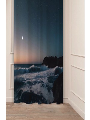 Greendecor Deniz Plaj Dalga Manzara Doğa Tabiat Okyanus Huzur Desenli Dijital Baskılı (Tek Kanat) Şık Fon Perde